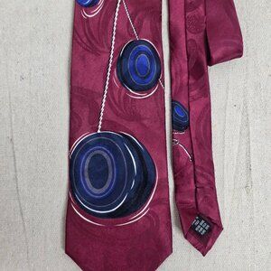 Bachrach Necktie Mens Silk Burgundy Blue Circles Made in Italy Designer Tie